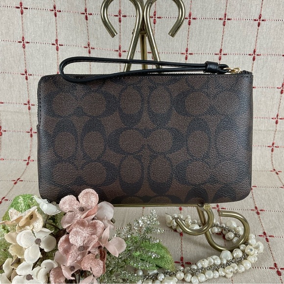 COACH Signature Large Corner Zip Wristlet Wallet Clutch Lg Logo 6648 IMAA8 New - Picture 2 of 7